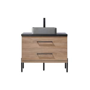 Trento 36 in. W x 21.7 in. D x 34.6 in. H Single Sink Bath Vanity in North Oak with Black Sintered Top