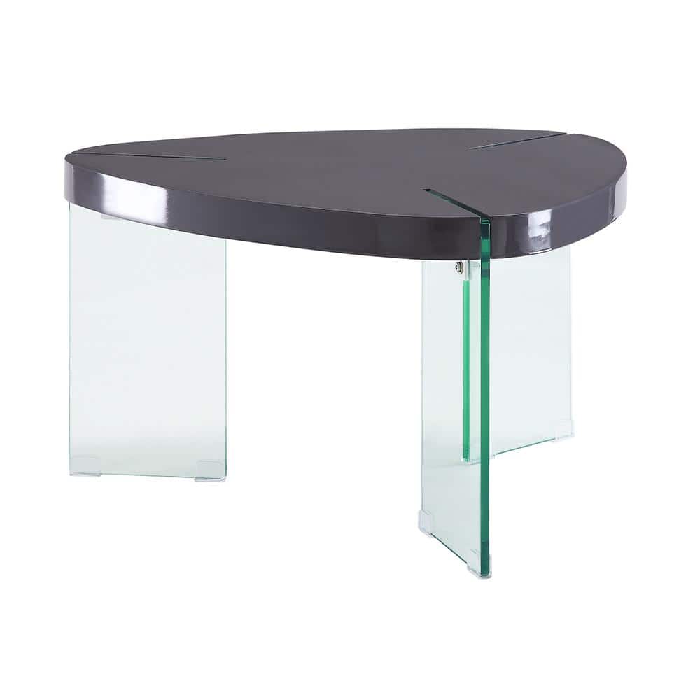 Triangular Gray High Gloss Wood & Clear Glass Coffee Table with Storage