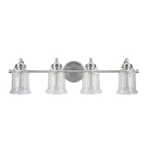 4-Light Brushed Nickel Vanity Light with Clear Glass Shade