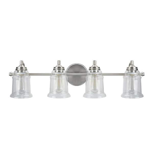 Aspen Creative Corporation 4-Light Brushed Nickel Vanity Light with Clear Glass Shade