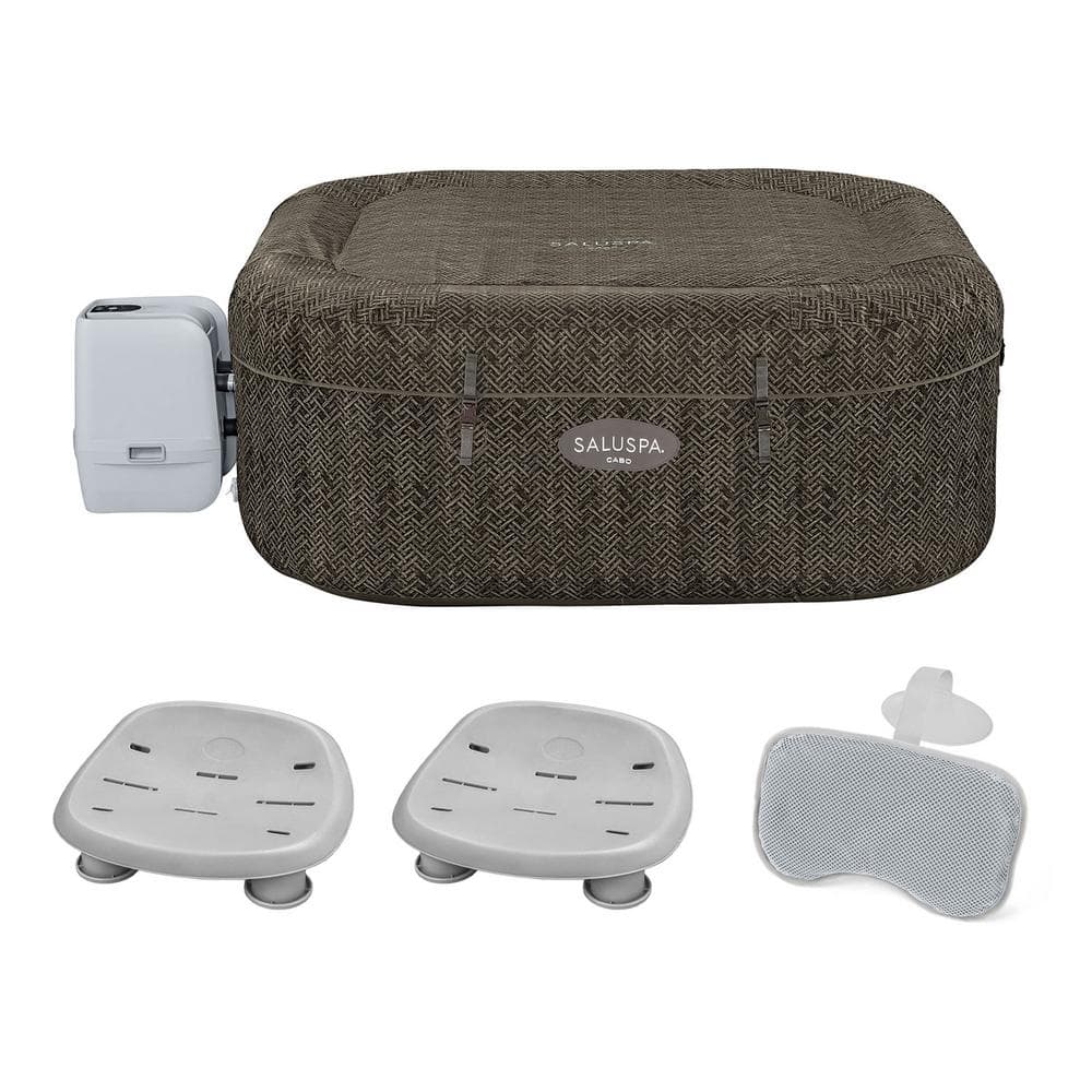 AirJet 6-Person Inflatable Square Hot Tub with 2 Seats and Headrest Pillow