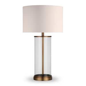 Rowan 28 in. Clear Glass and Antique Brass Table Lamp