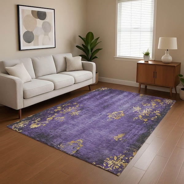 Mayfield Premium Machine Washable Abstract AMF1788 Purple 10 ft. x 14 ft. Area Rug