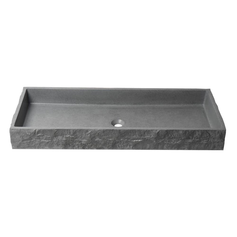 Gray Matte Concrete Rectangular Bathroom Sink, 39.6"