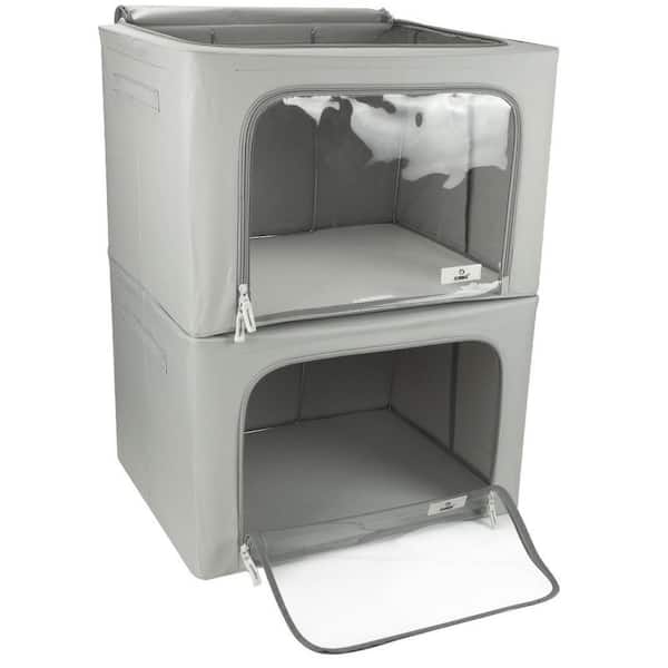 13.75 in. H x 19.75 in. W x 16 in. D Gray Cube Storage Bin Boxes with Window and Zipper (2-Pack)