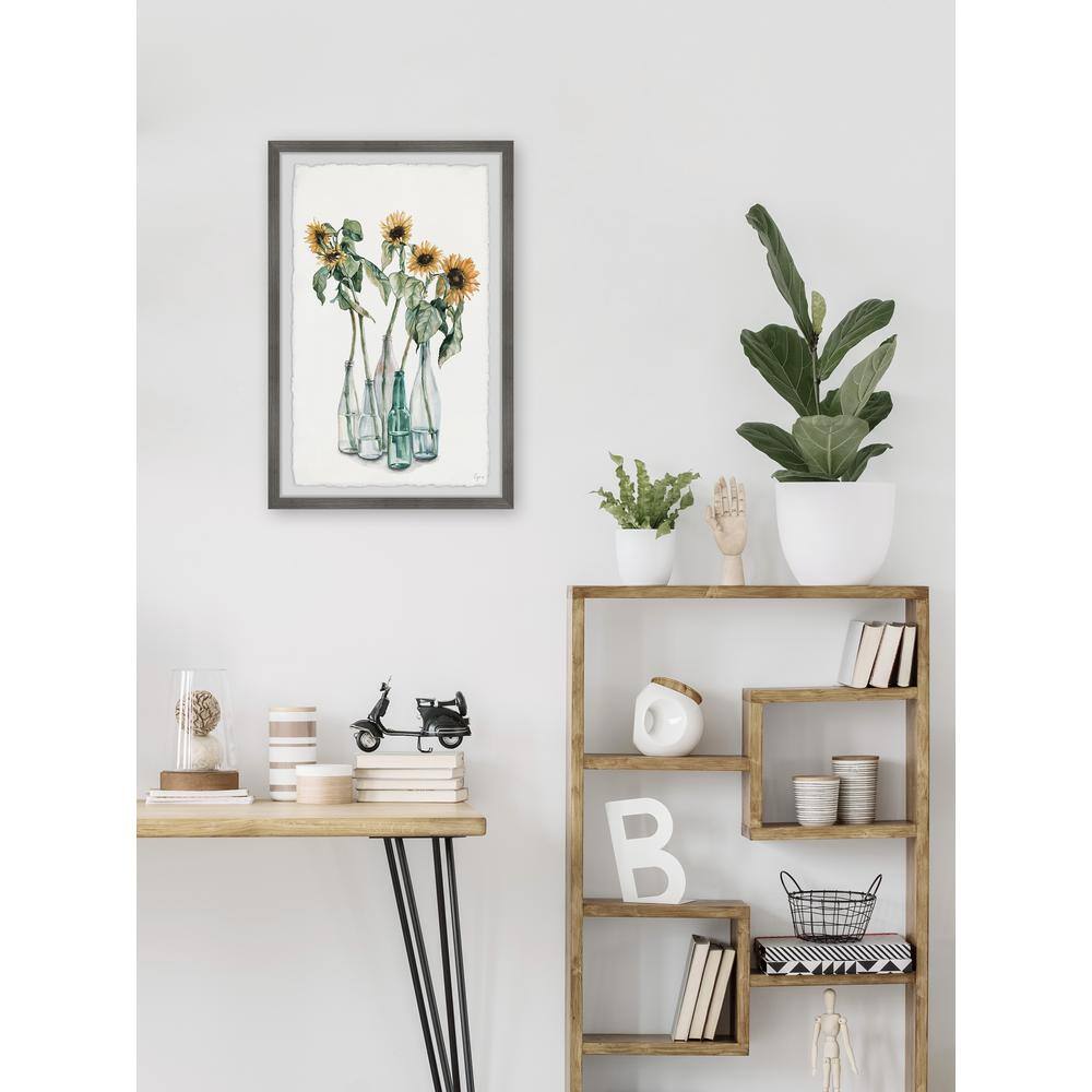Sunflower Bloom Watercolor Print in Natural Wood Frame