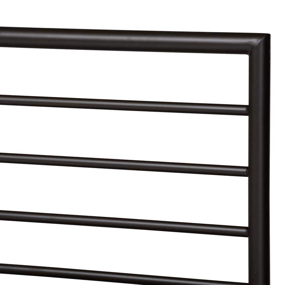 Alva Industrial Black Metal Full Bed with Wood Slats and Open Headboard