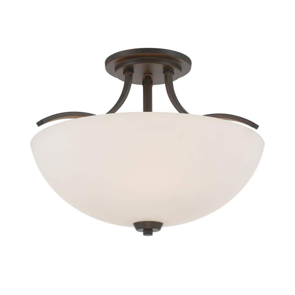 Overland Park Vintage Bronze 3-Light Bowl Semi-Flush Mount with Etched White Glass