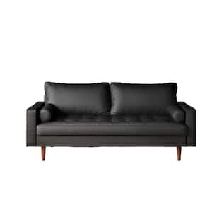 Lincoln 69.68 in. Black Faux Leather 3-Seats Lawson Sofa with Removable Cushions