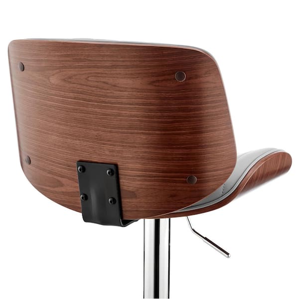 Armen Living Brock 24-33 in. Adjustable Height High Back Grey Faux Leather  and Walnut Wood with Chrome Finish Bar Stool LCBCBAWAGR The Home Depot