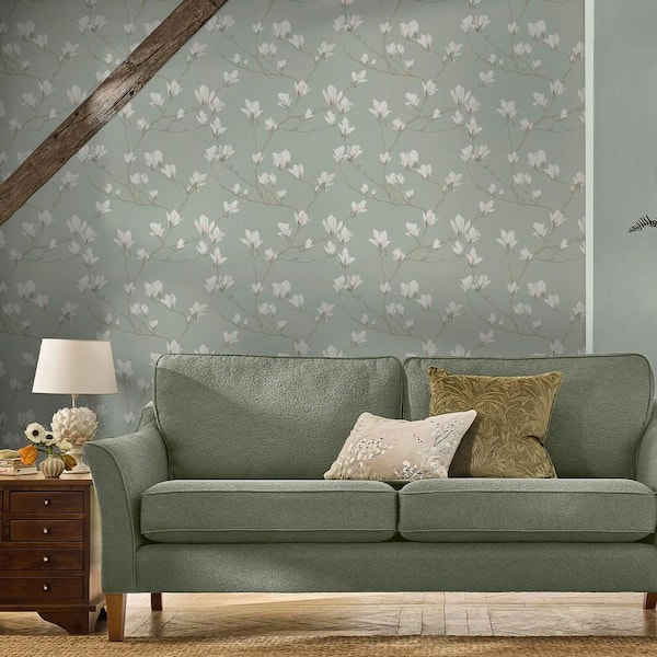 Laura Ashley Magnolia Grove Pale Eau De Nil Wallpaper 143336 - The