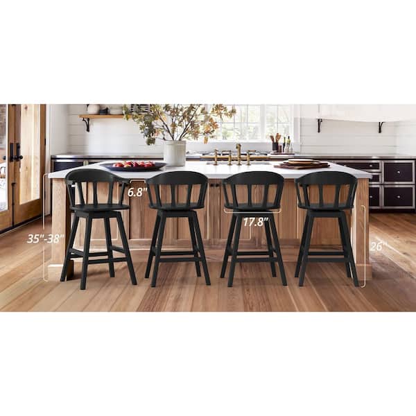 OrangeOne Wendell 37.4 in. Black Solid Wood Barstool Swivel Bar