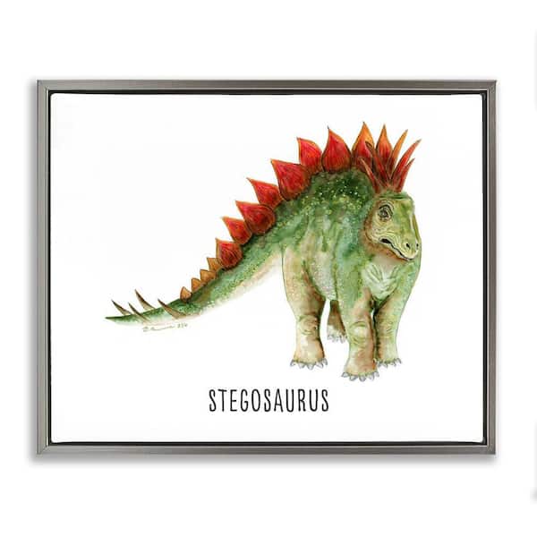 Stupell Industries Stegosaurus Dinosaur Learning by Brett Blumenthal Gray Floater Frame Animal Graphic Art Print 17 in. x 21 in.