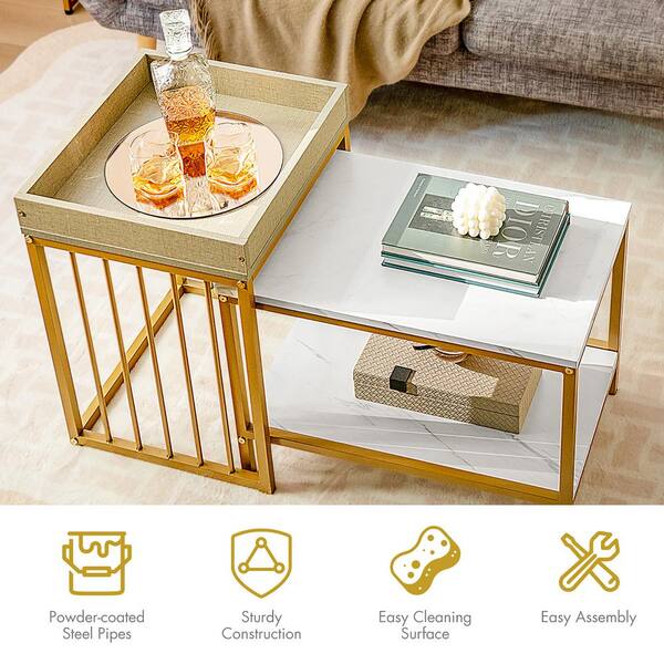  Modern Apartment Couch and Coffee Table Set, Beige Sofa with  Rectangle Glass Waiting Area Table, 2 Piece Living Room Furniture Set :  Home & Kitchen