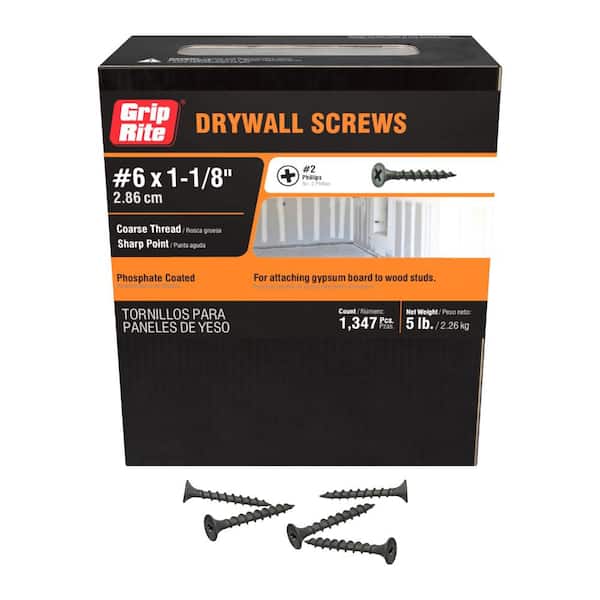 Grip-Rite #6 x 1-1/8 in. #2 Phillips Bugle Head Coarse Thread Drywall Screws 5 lb. Box