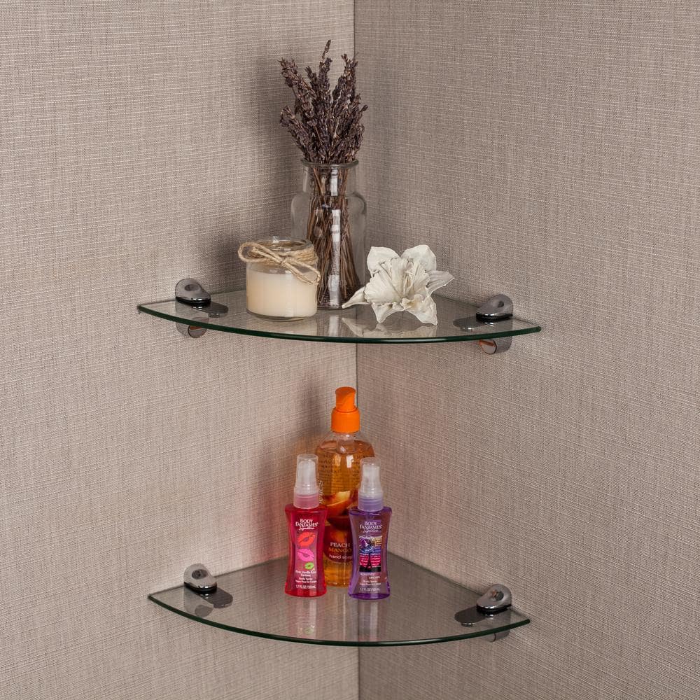 Sleek White Tempered Glass Floating Wall Shelf, 12"x14"