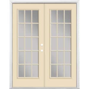 60 in. x 80 in. Golden Haystack Steel Prehung Left-Hand Inswing 15-Lite Clear Glass Patio Door with Brickmold