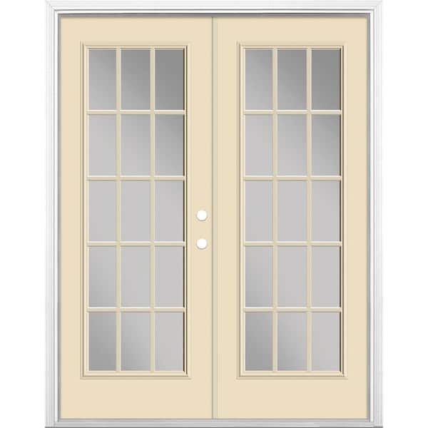 Masonite 60 in. x 80 in. Golden Haystack Steel Prehung Left-Hand Inswing 15-Lite Clear Glass Patio Door with Brickmold