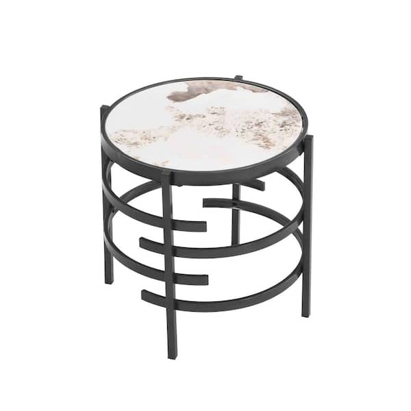 Unbranded 20.67 in. Gary Round Sintered Stone Coffee Table with Sturdy Metal Frame