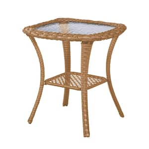 Yellow Square Wicker Outdoor Glass Side Table