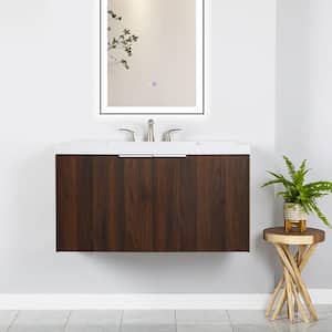 36 in. W x 18 in. D x 19 in. H Float Mounting Bath Vanity in Walnut with White Resin Basin Top,Soft Close Doors