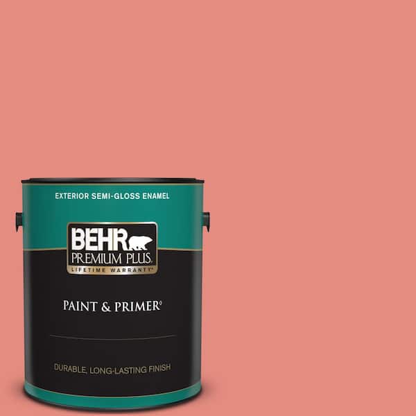BEHR PREMIUM PLUS 1 gal. #190D-5 Peony Pink Semi-Gloss Enamel Exterior Paint & Primer