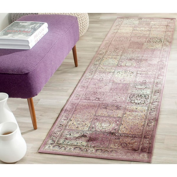 Vintage 2 ft. x 6 ft. Purple/Fuchsia Border Distressed Runner Rug