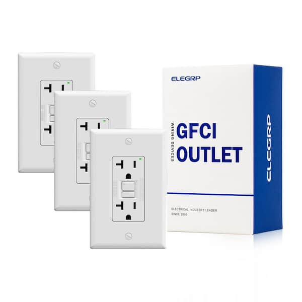 ELEGRP GFCI Outlet Self-Test, 20 Amp 125V NO Tamper Resistant Duplex wall outlet, with Glossy Wall Plate, UL Listed, White 3PC