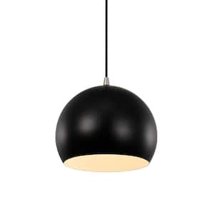 1-Light Matte Black and Brushed Nickel Pendant Light with Metal Shade