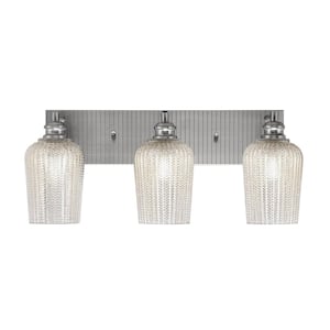 Albany 23 in. 3-Light Brushed Nickel Vanity Light with Silver Textured Glass Shades