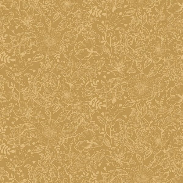 A-Street Prints Wilma Yellow Floral Block Print Non Woven Paper Wallpaper