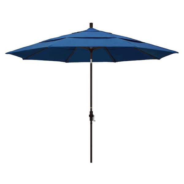 California Umbrella 11 ft. Bronze Aluminum Market Patio Umbrella with Crank Lift in Regatta Sunbrella