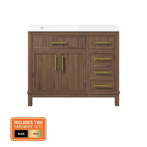 Riley 42 in. Single Sink Spiced Walnut Bath Vanity with White Engineered Stone Top (Assembled)