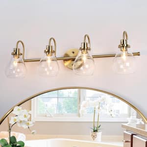 28 in. 5- -Light Modern Antique Gold Linear Island Chandelier with Rectangle Cage