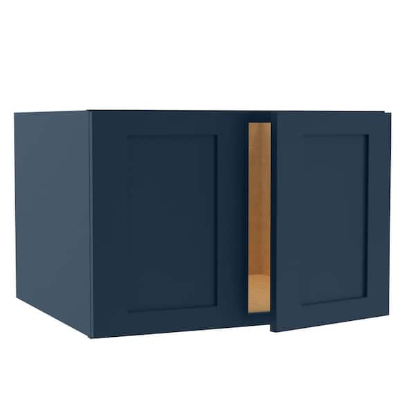 Home Decorators Collection Newport 27 in. W x 24 in. D x 18 in. H Assembled Plywood Wall Bridge Kitchen Cabinet in Mythic Blue with Soft Close