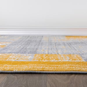 Contemporary Distressed Design Yellow 2 ft. x 7 ft. Area Rug