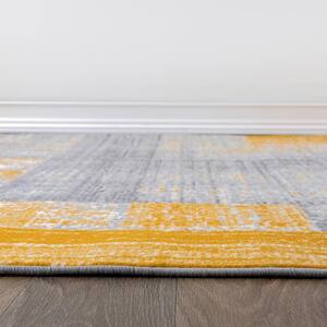 Contemporary Distressed Design Yellow 5 ft. x 7 ft. Area Rug