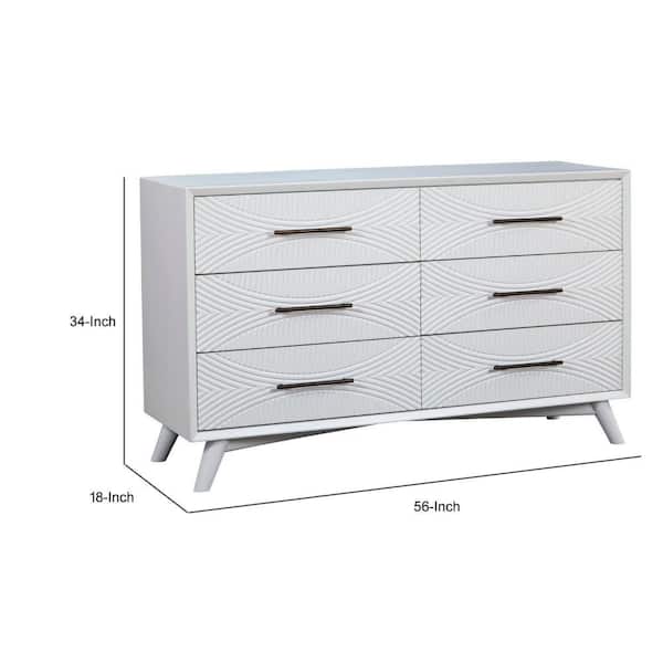 White 6-Drawer 56 in. Wide Dresser Without Mirror