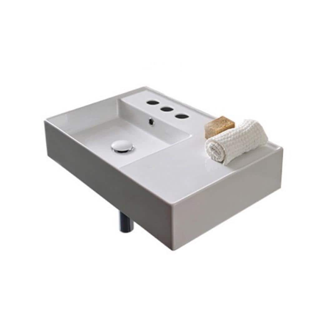 Nameeks Teorema Wall Mounted Vessel Bathroom Sink in White with 3 Faucet Holes