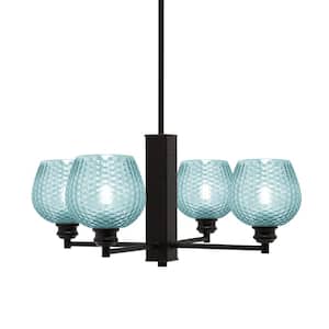 Albany 23.75 in. 4 Light Espresso Chandelier with Turquoise Textured Glass Shades