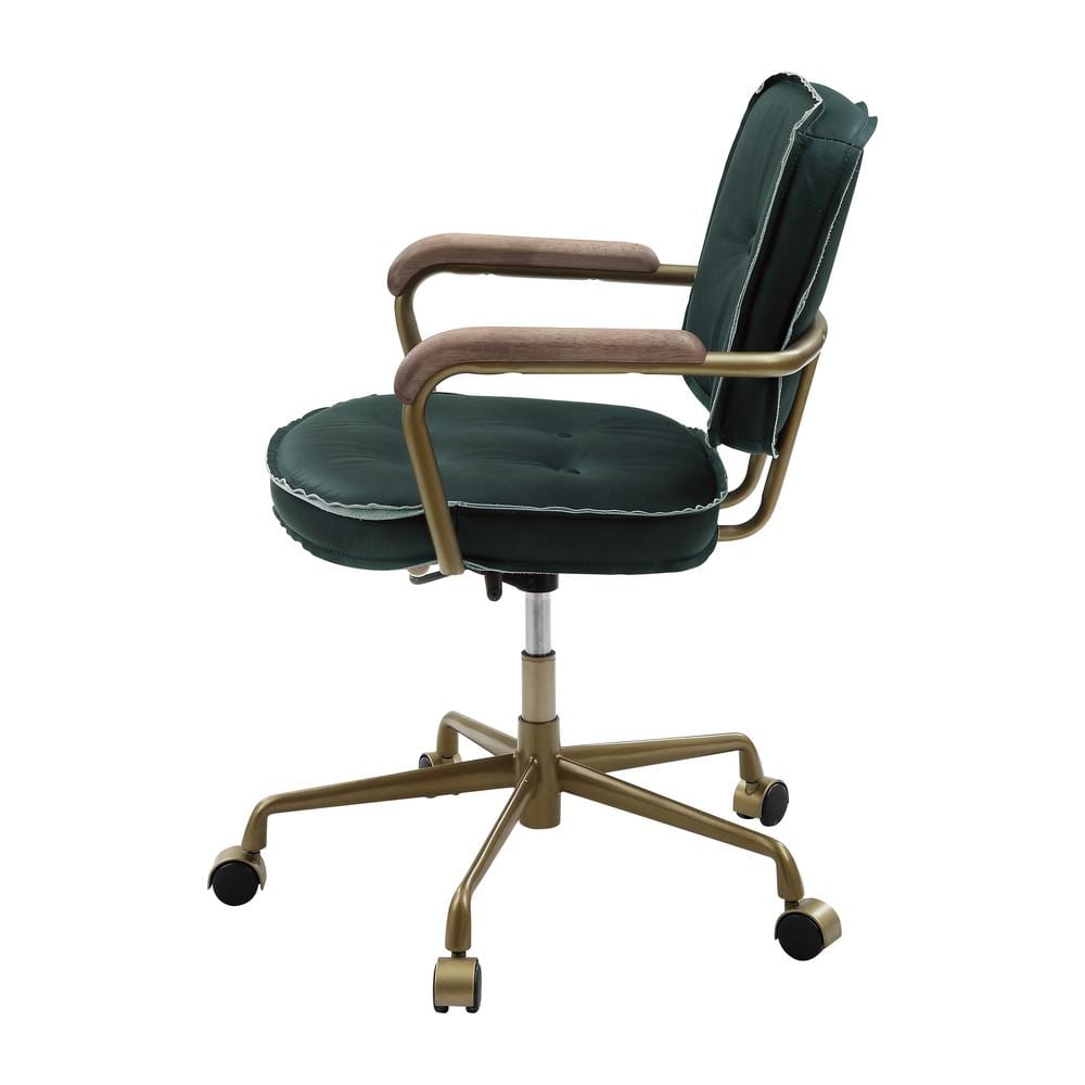 Elegant Emerald Green Leather Executive Swivel Chair with Gold Metal Base