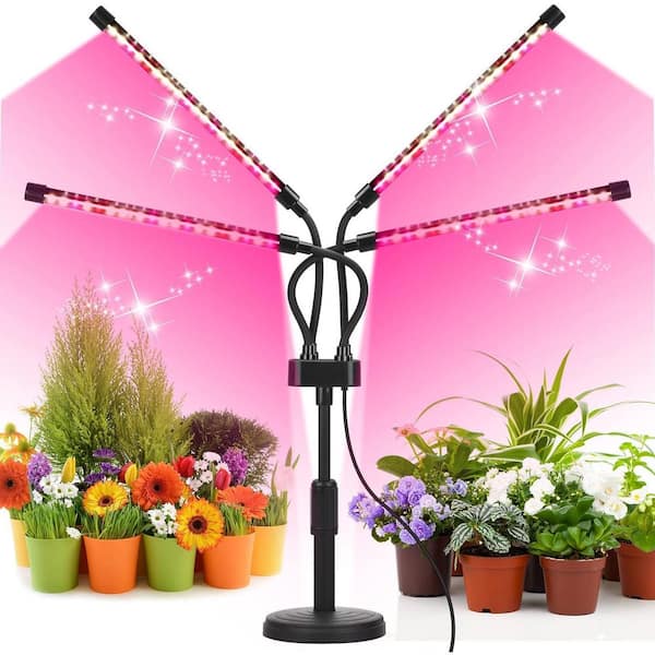26.8 in. Black 4-Head Full-Spectrum LED Grow Light with Adjustable Gooseneck for Indoor Plants