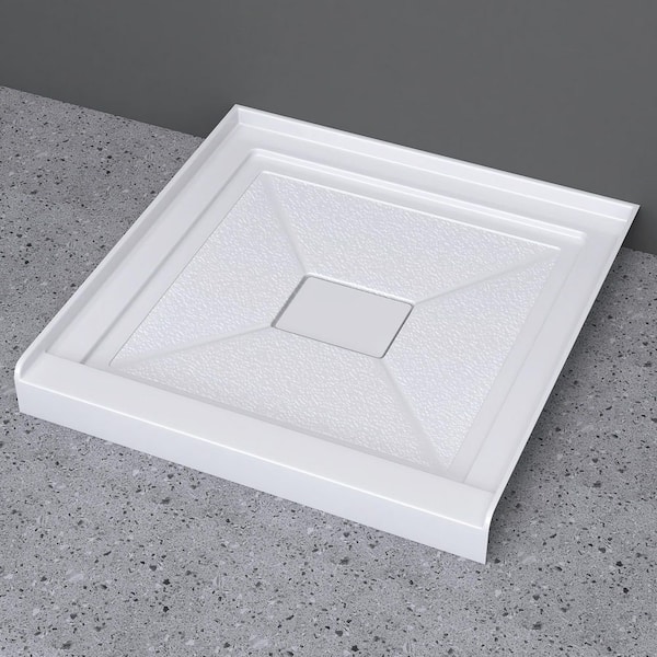 Siba 30 in. L x 30 in. W Acrylic Single Threshold Alcove Shower Pan Base with Center Drain Non-slipper in White