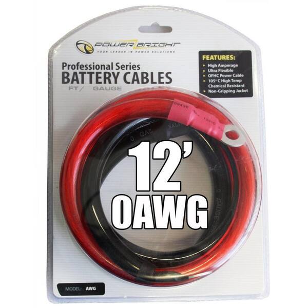 Power Bright 0 AWG Gauge 12 ft. Professional Cables Recommended for Use with Inverters up to 4000-Watt