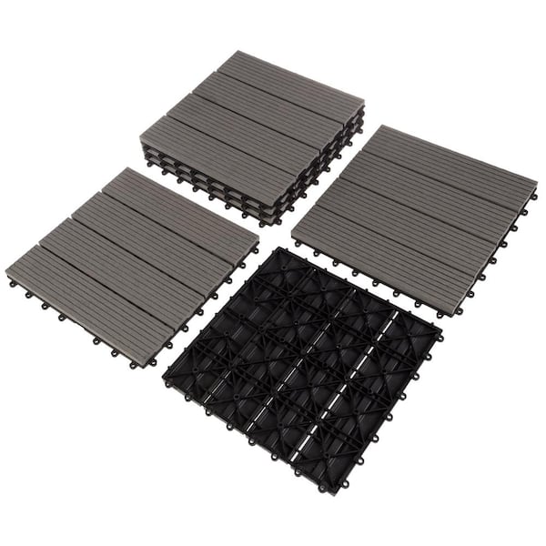 Set of 10 Gray Colored Heavy Duty Interlocking Patio or Walkway Tiles 
