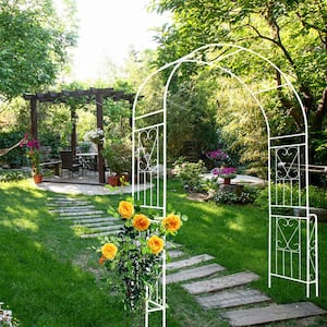 55 in. W x 94.5 in. H Metal Garden Arch Outdoor Arbor Trellis Climbing Plants Support Rose, Cream White