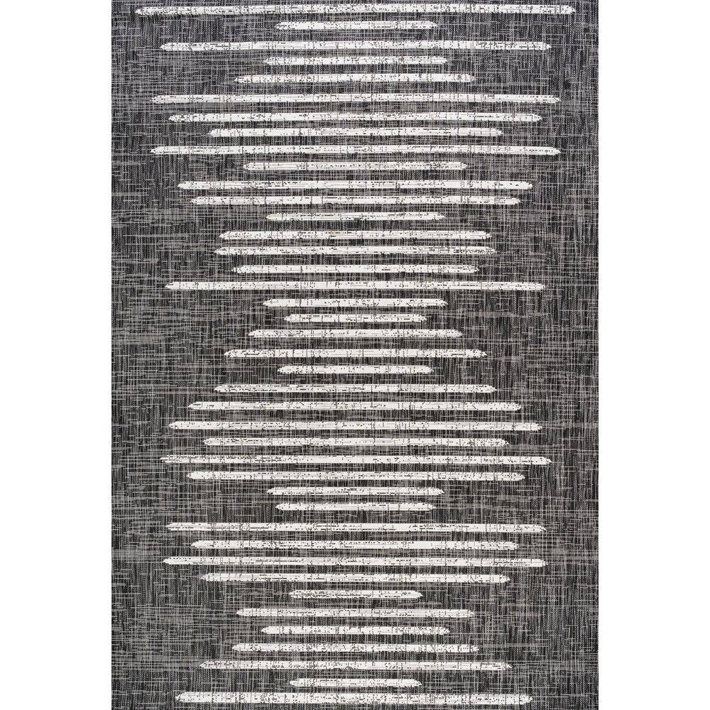 JONATHAN Y Zolak Berber Stripe Geometric Black/Ivory 8 ft. x 10 ft. Indoor/Outdoor Area Rug