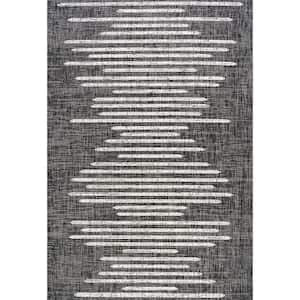Zolak Berber Stripe Geometric Black/Ivory 3 ft. x 5 ft. Indoor/Outdoor Area Rug