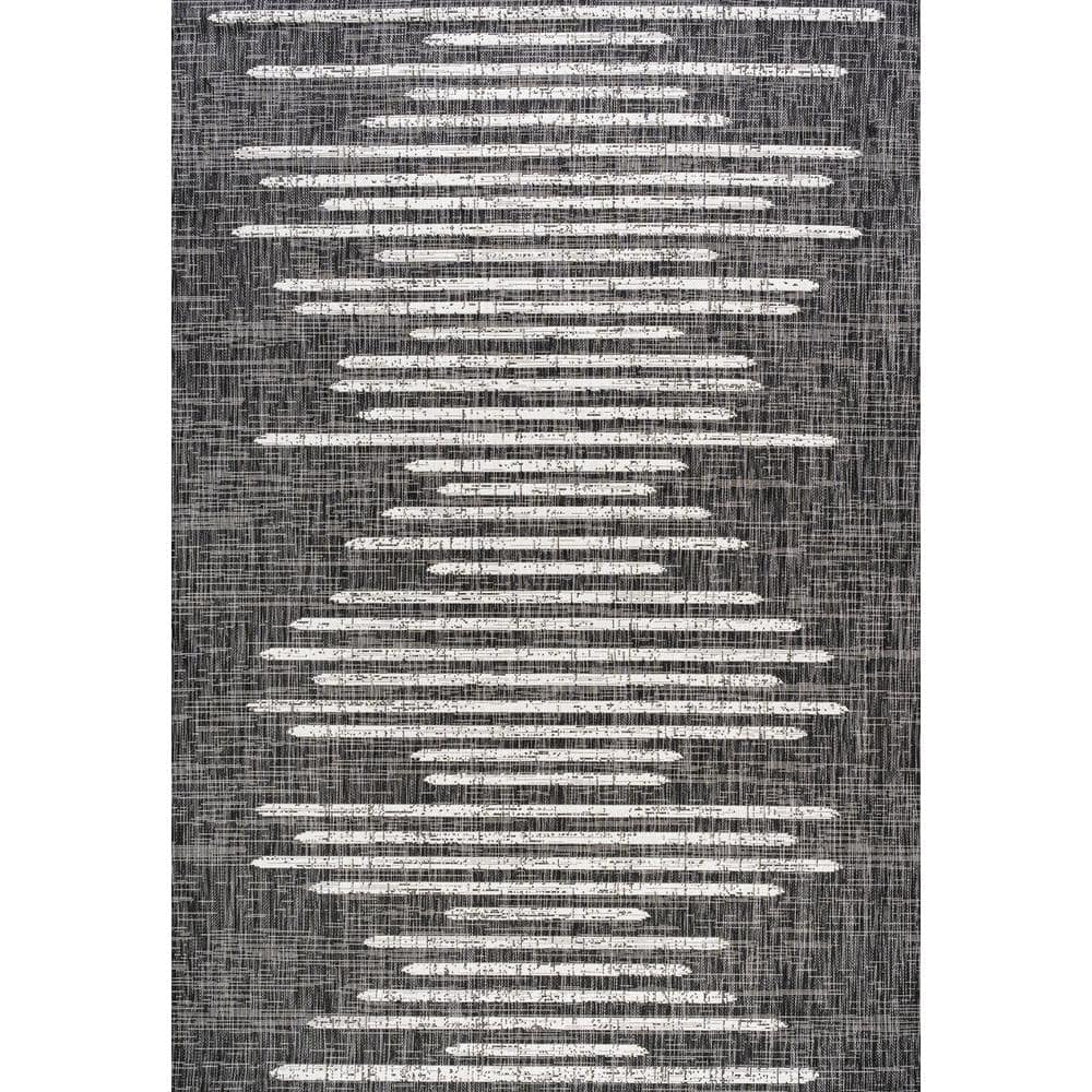 Zolak 4' x 6' Black and Ivory Synthetic Stripe Rug