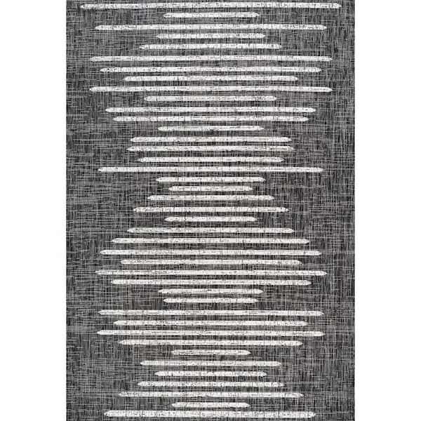 Zolak Berber Stripe Geometric Black/Ivory 5 ft. x 8 ft. Indoor/Outdoor Area Rug